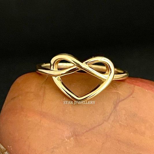 14K Solid Gold Infinity Heart Ring