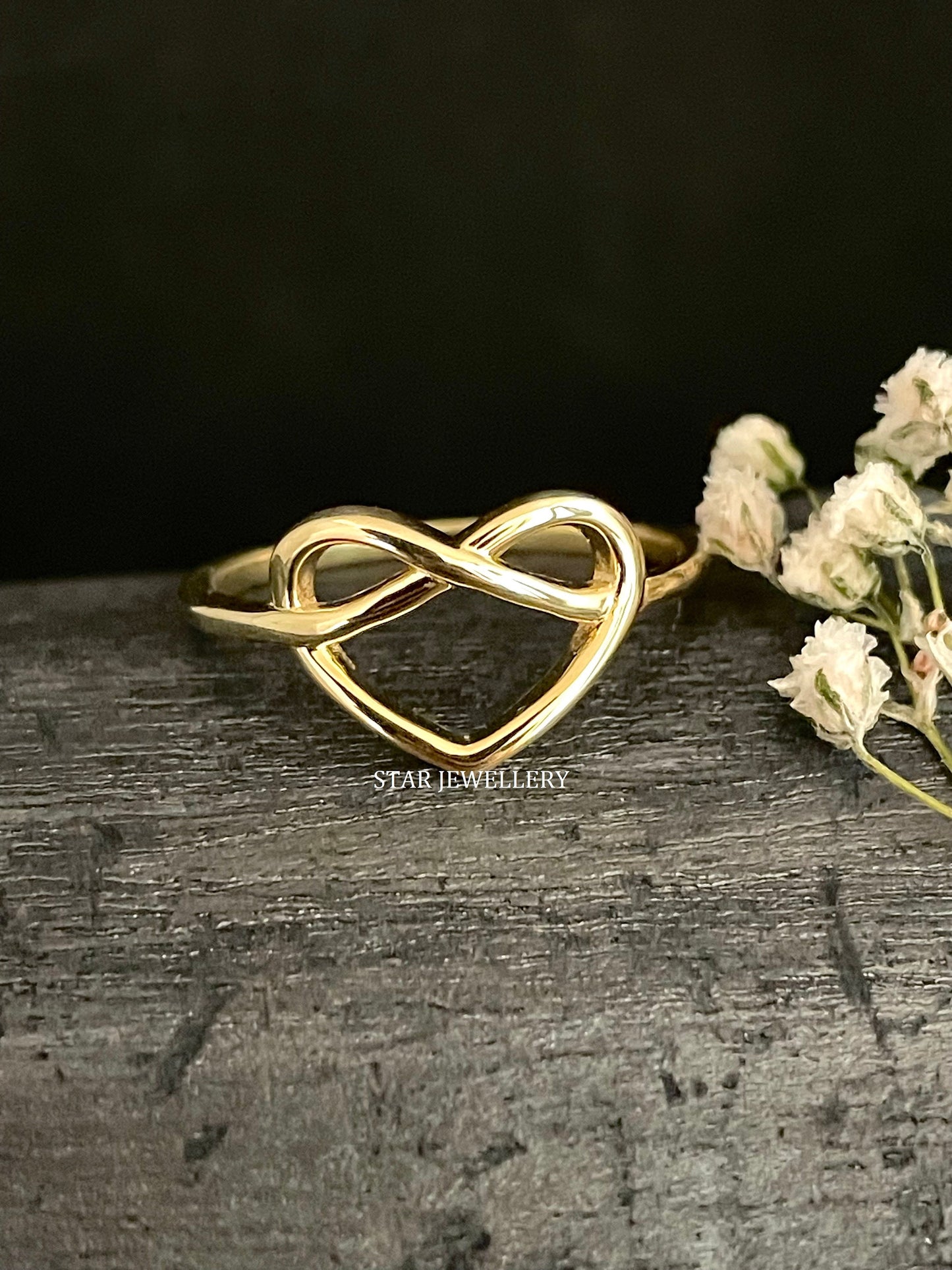 14K Solid Gold Infinity Heart Ring