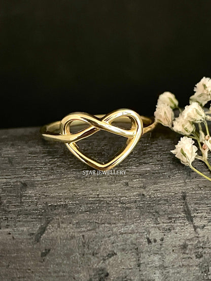 14K Solid Gold Infinity Heart Ring