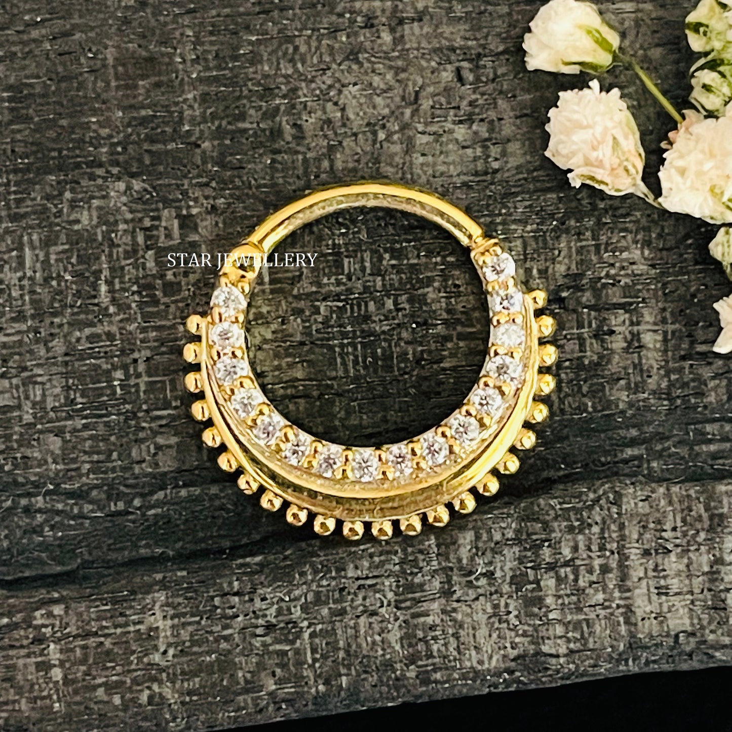 14K Gold Natural Diamond Miligrain Septum Clicker