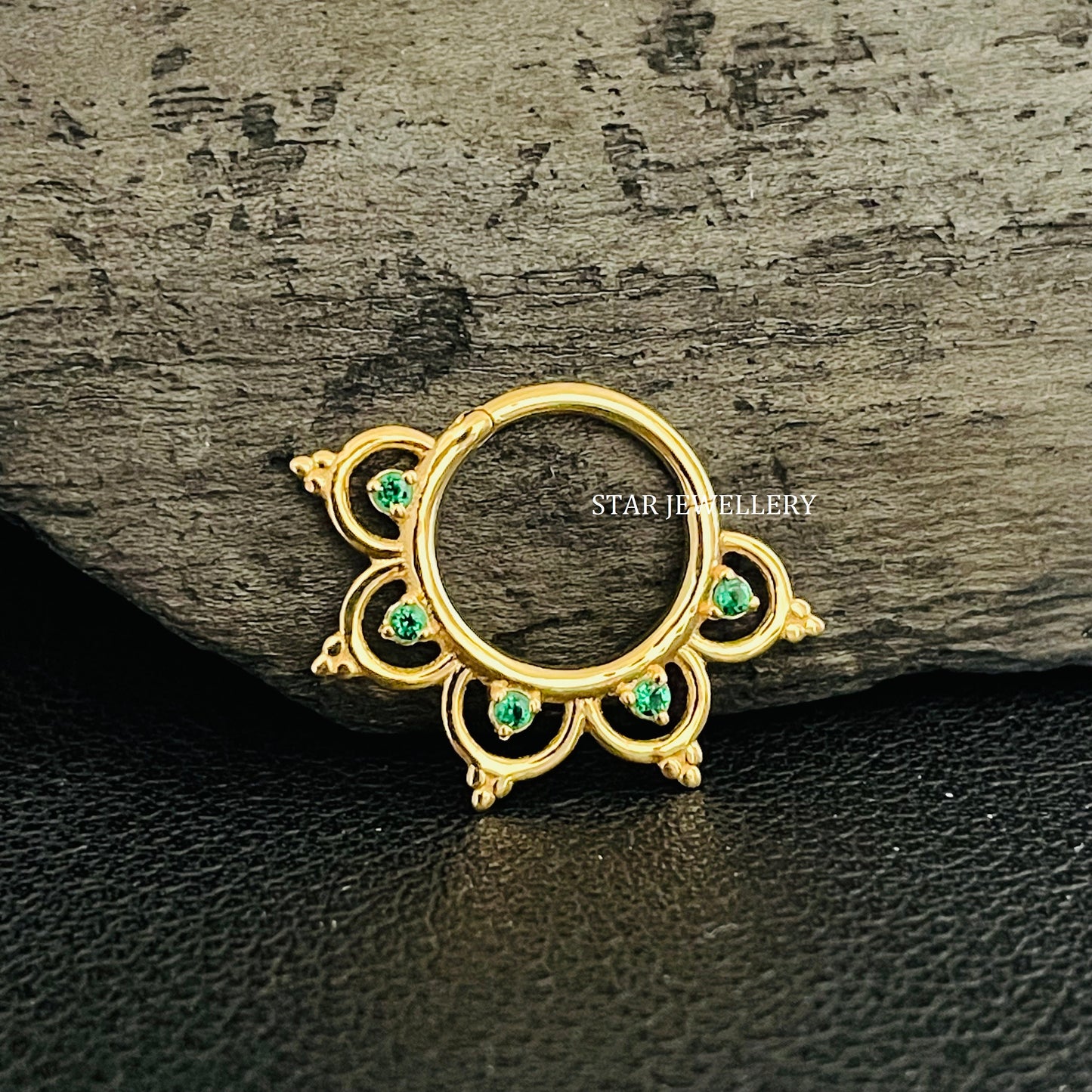14K Solid Gold CZ Green Diamond Daith Piercing