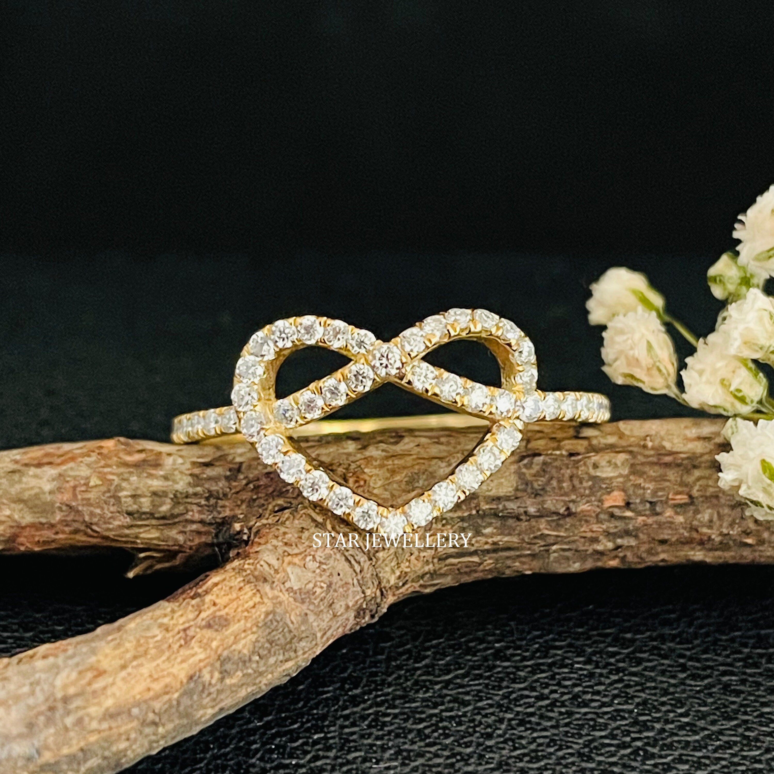 Solid Gold Natural Diamond Infinity Heart Ring