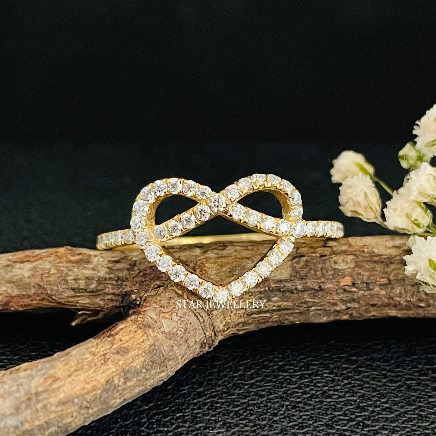 Solid Gold Natural Diamond Infinity Heart Ring