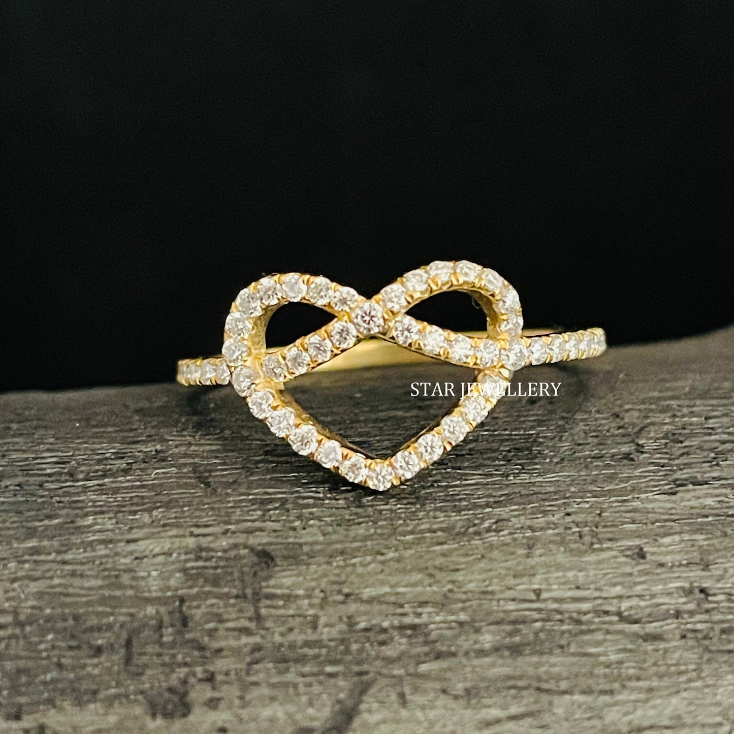 Solid Gold Natural Diamond Infinity Heart Ring