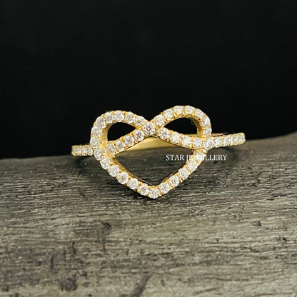 Solid Gold Natural Diamond Infinity Heart Ring