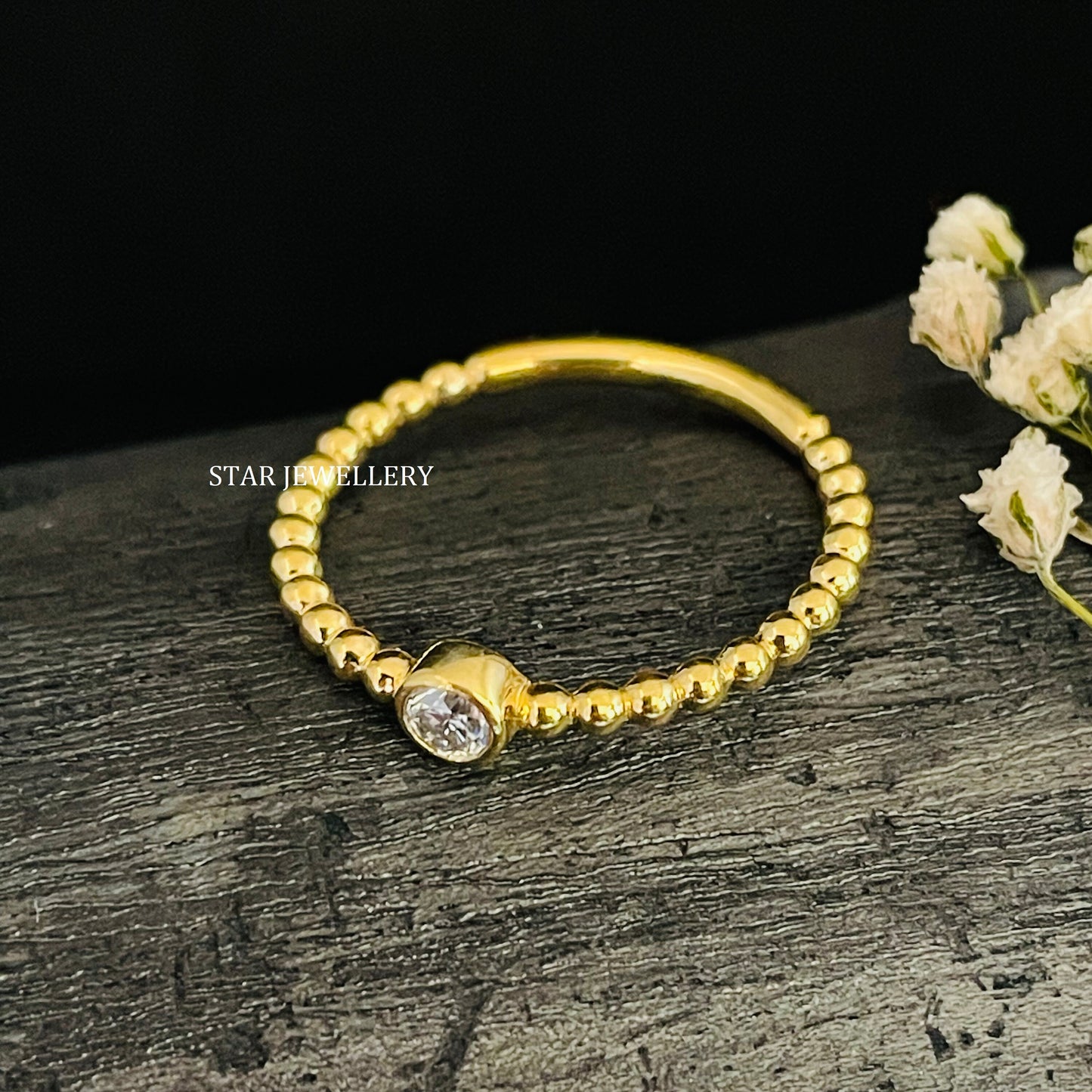 Bezel Set Single Stone Natural Diamond Beaded Shank Diamond Ring
