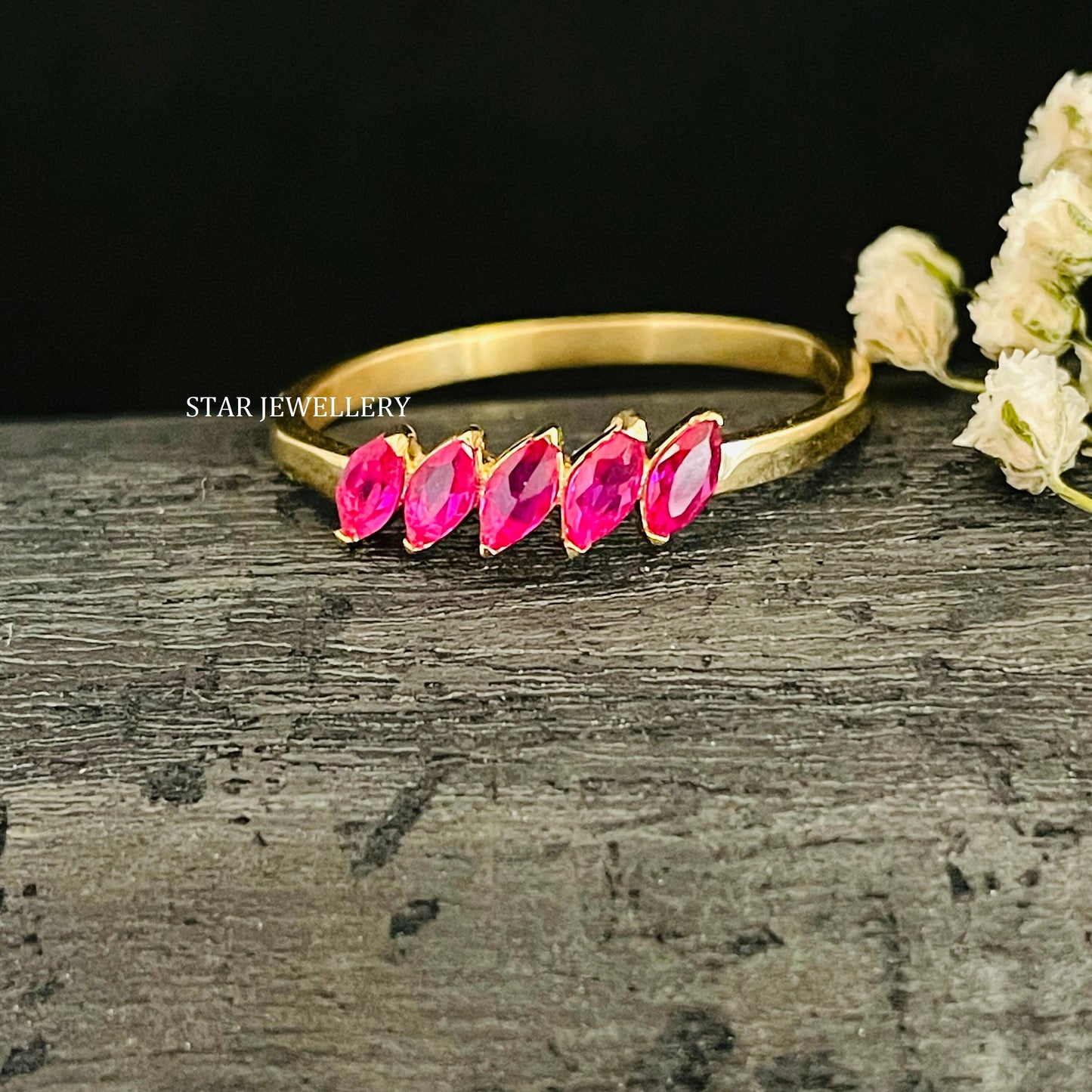 Marquise Shape Five Stone Natural Ruby Ring