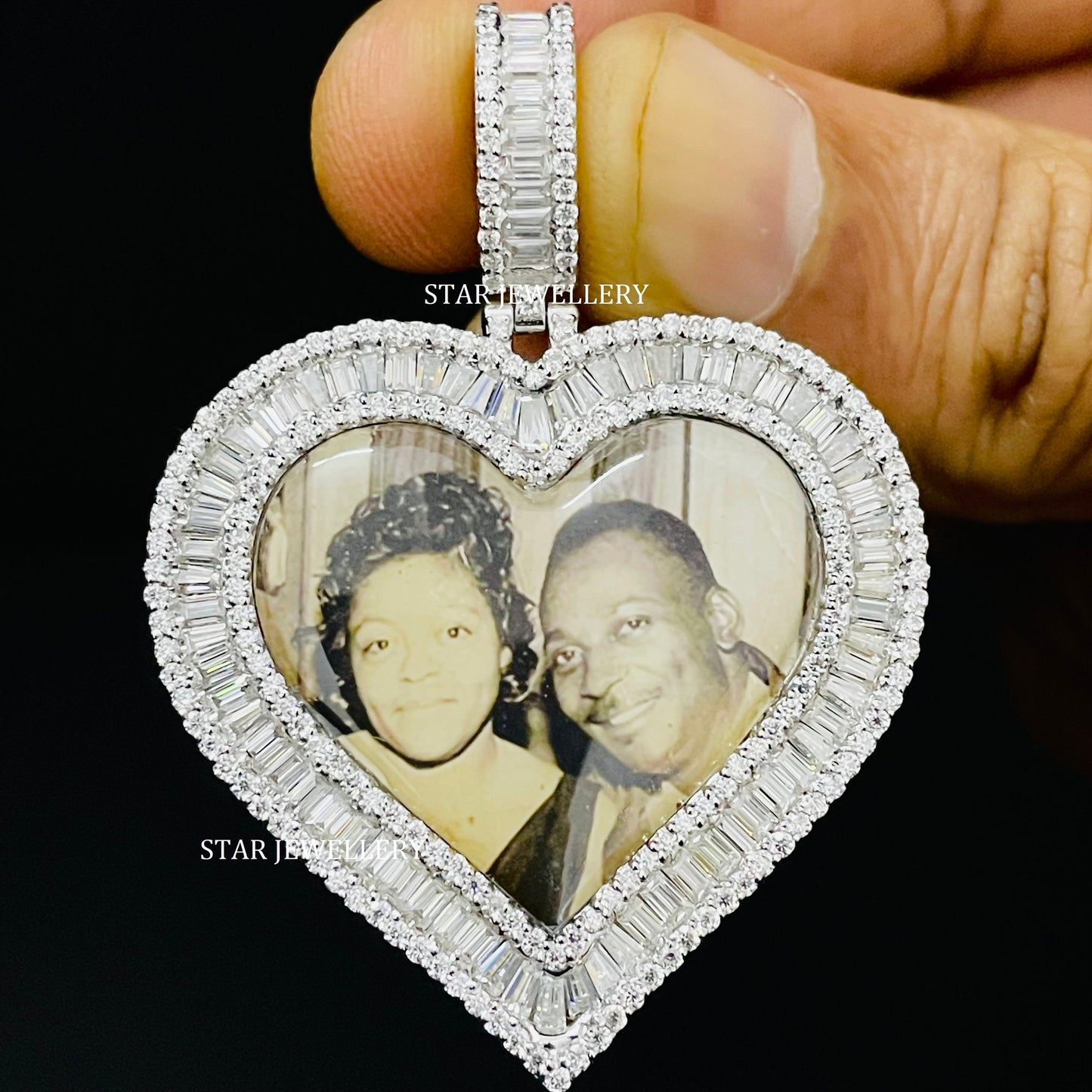 VVS Moissanite Baguette Diamond Heart Shape Memory Pendant