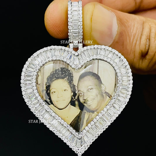 VVS Moissanite Baguette Diamond Heart Shape Memory Pendant