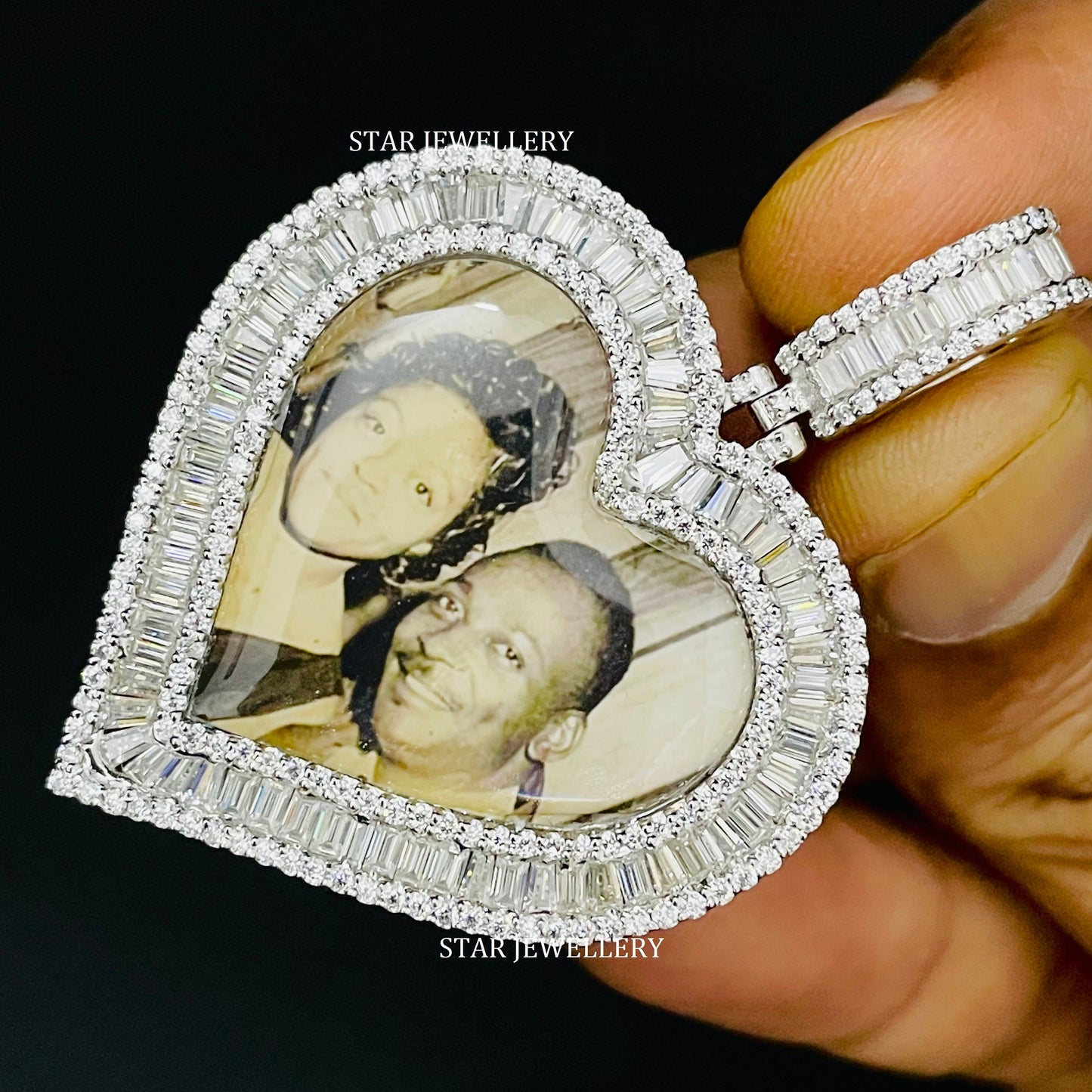 VVS Moissanite Baguette Diamond Heart Shape Memory Pendant