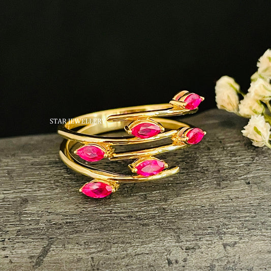 Marquise Shape Natural Ruby Solid Gold Ring