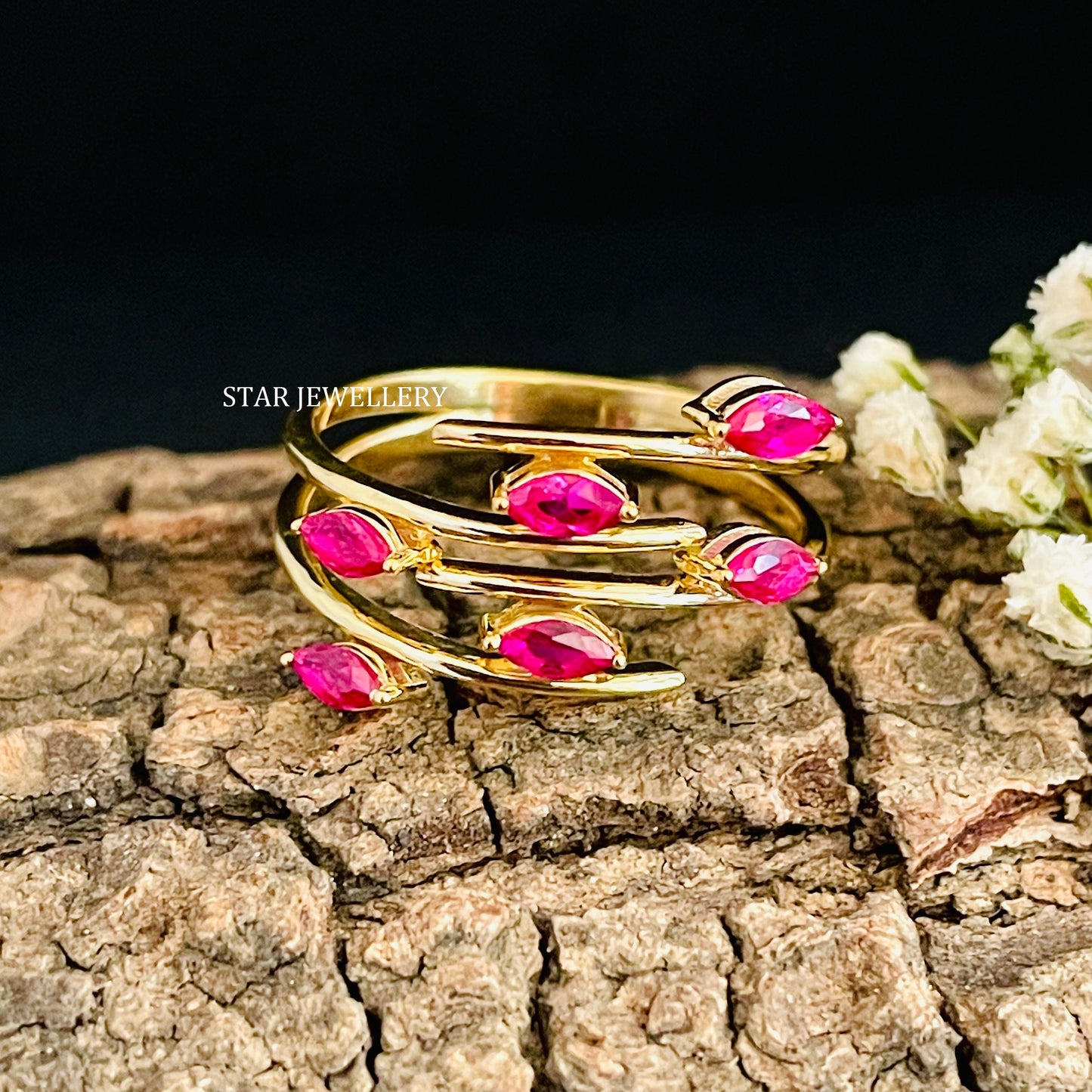 Marquise Shape Natural Ruby Solid Gold Ring