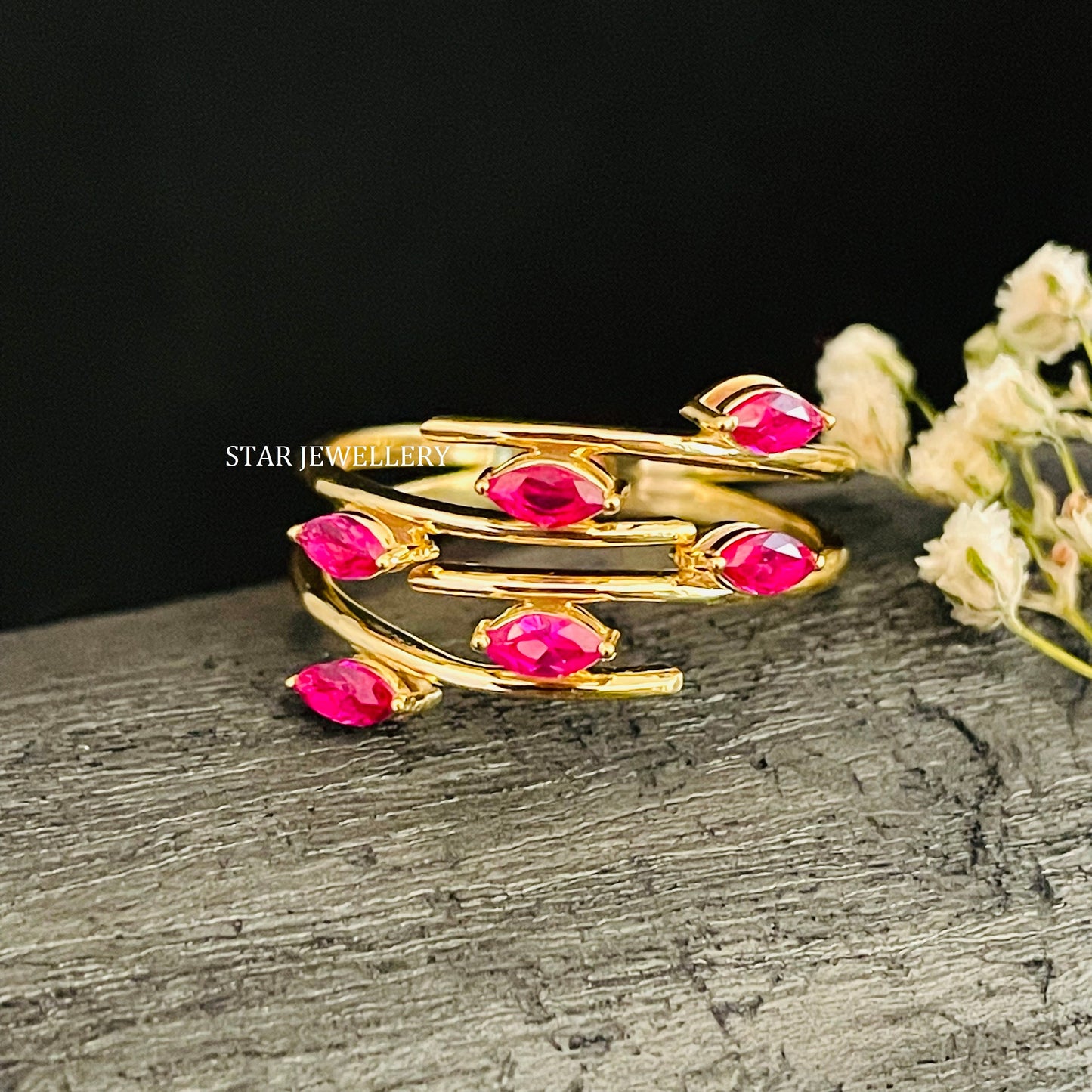 Marquise Shape Natural Ruby Solid Gold Ring