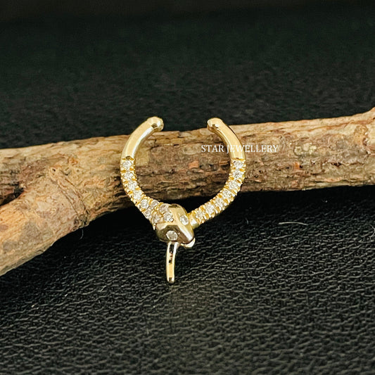 14K Solid Gold Diamond Snake Fake Daith Piercing