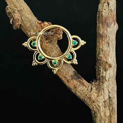 14K Solid Gold CZ Green Diamond Daith Piercing