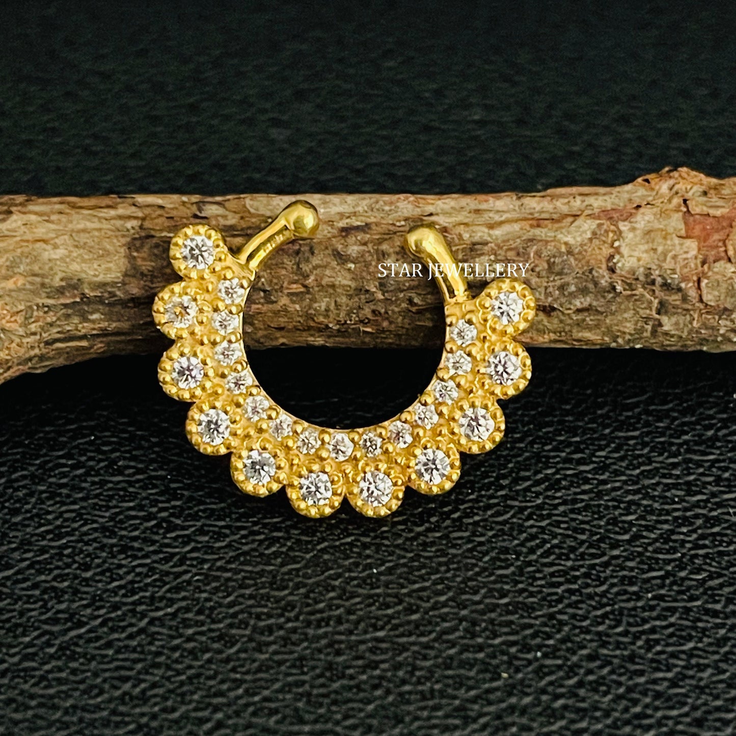 14K Gold Bezel Set Diamond Miligrain Fake Septum Nose Ring