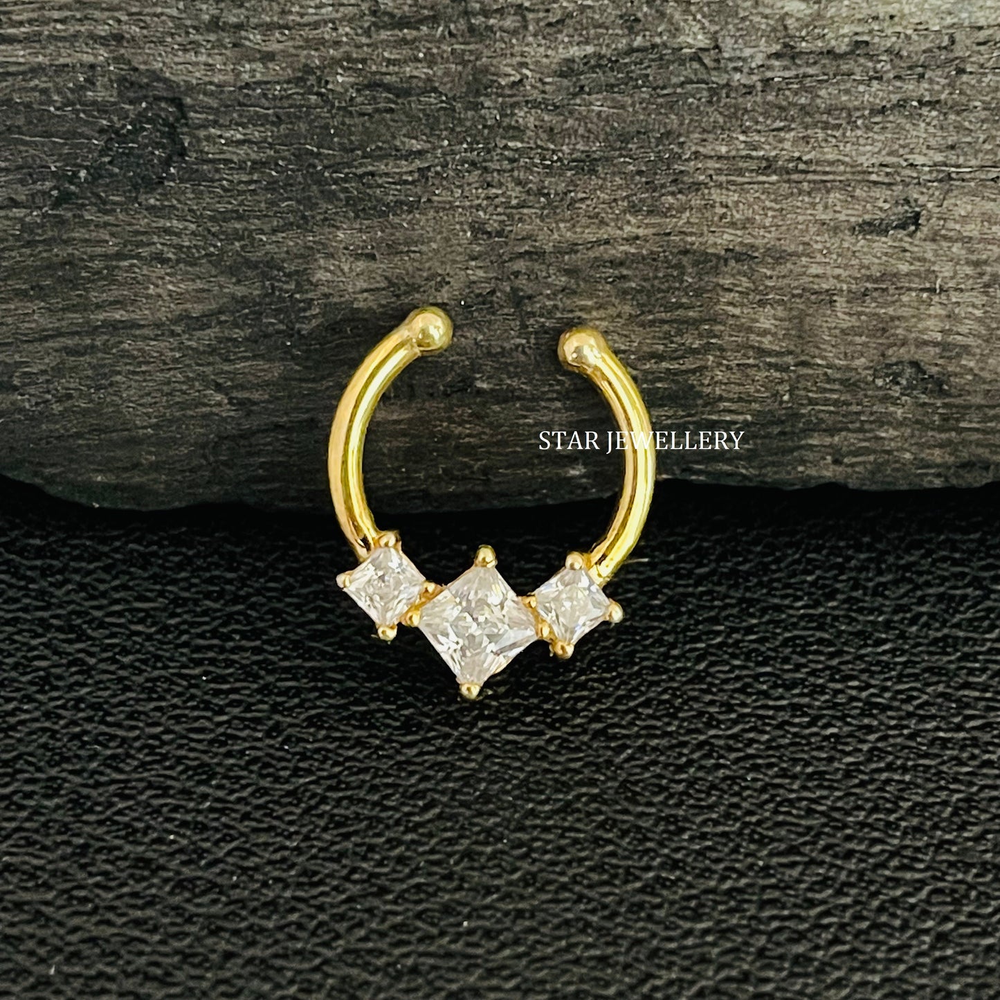 Genuine Princess Cut Diamond Trio Stone Fake Septum Clicker