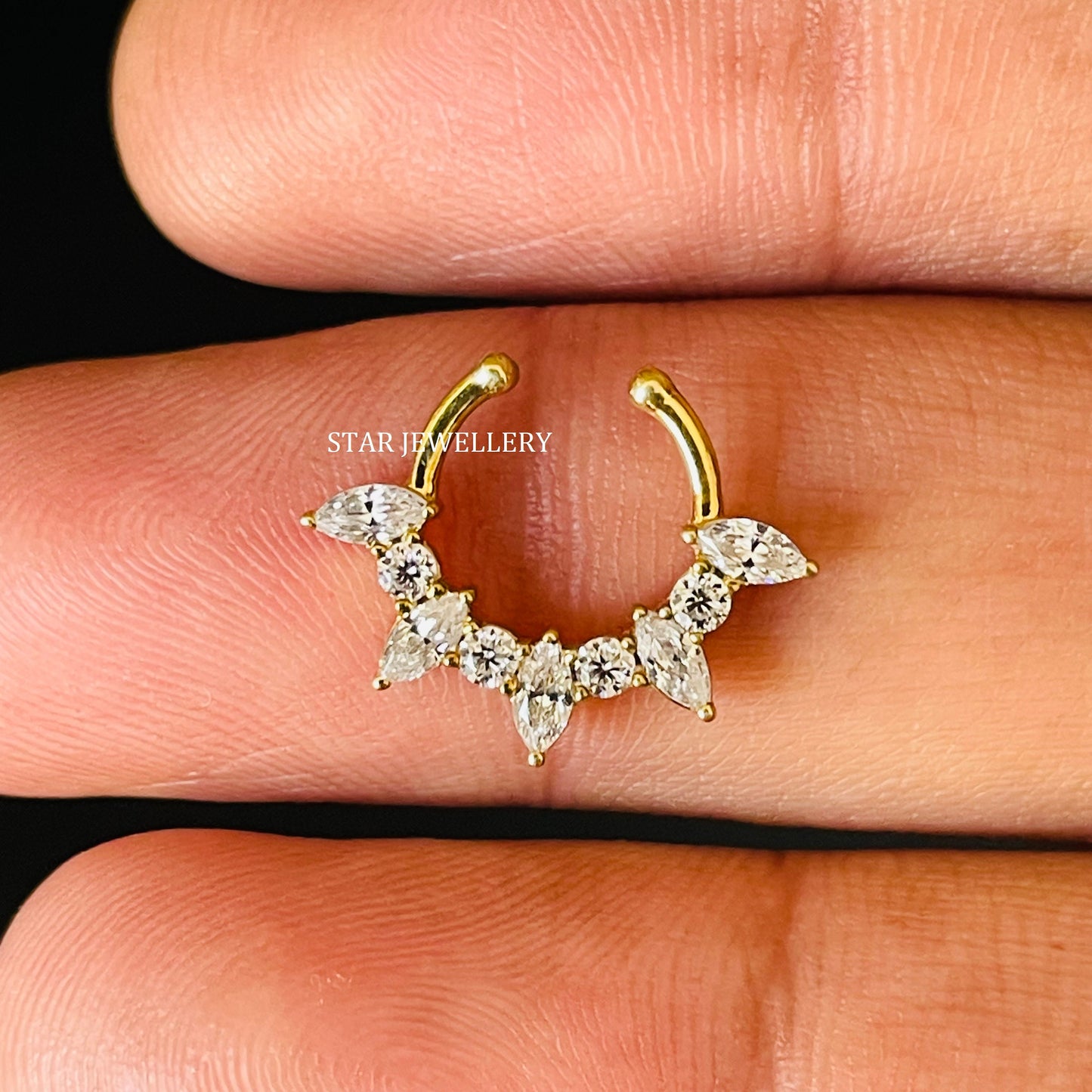 Natural Diamond 14K Solid Gold Fake Daith Piercing