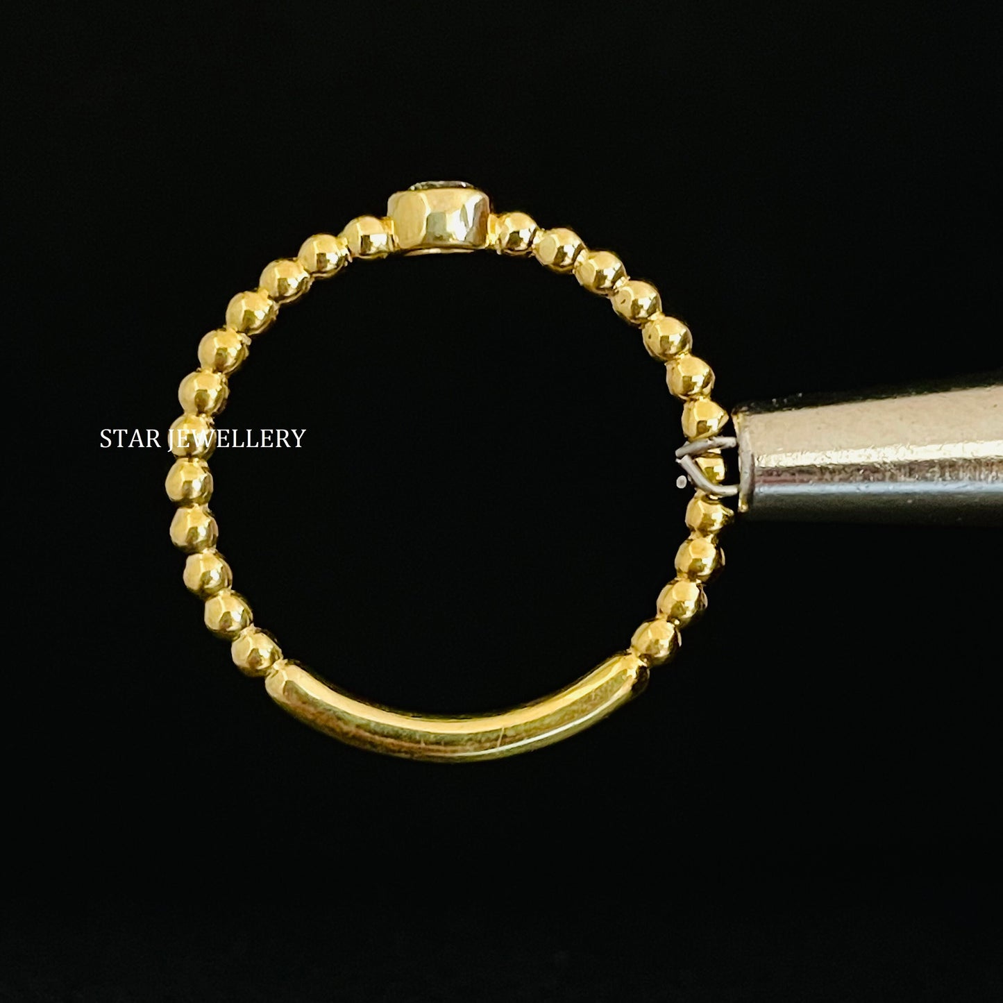 Bezel Set Single Stone Natural Diamond Beaded Shank Diamond Ring