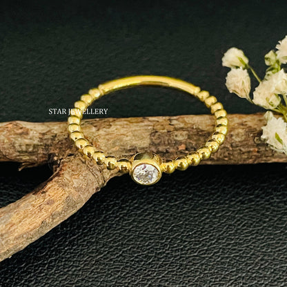 Bezel Set Single Stone Natural Diamond Beaded Shank Diamond Ring
