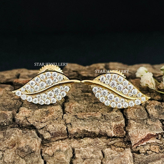 Natural Diamond Solid Gold Leaf Earring