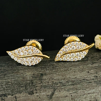 Natural Diamond Solid Gold Leaf Earring