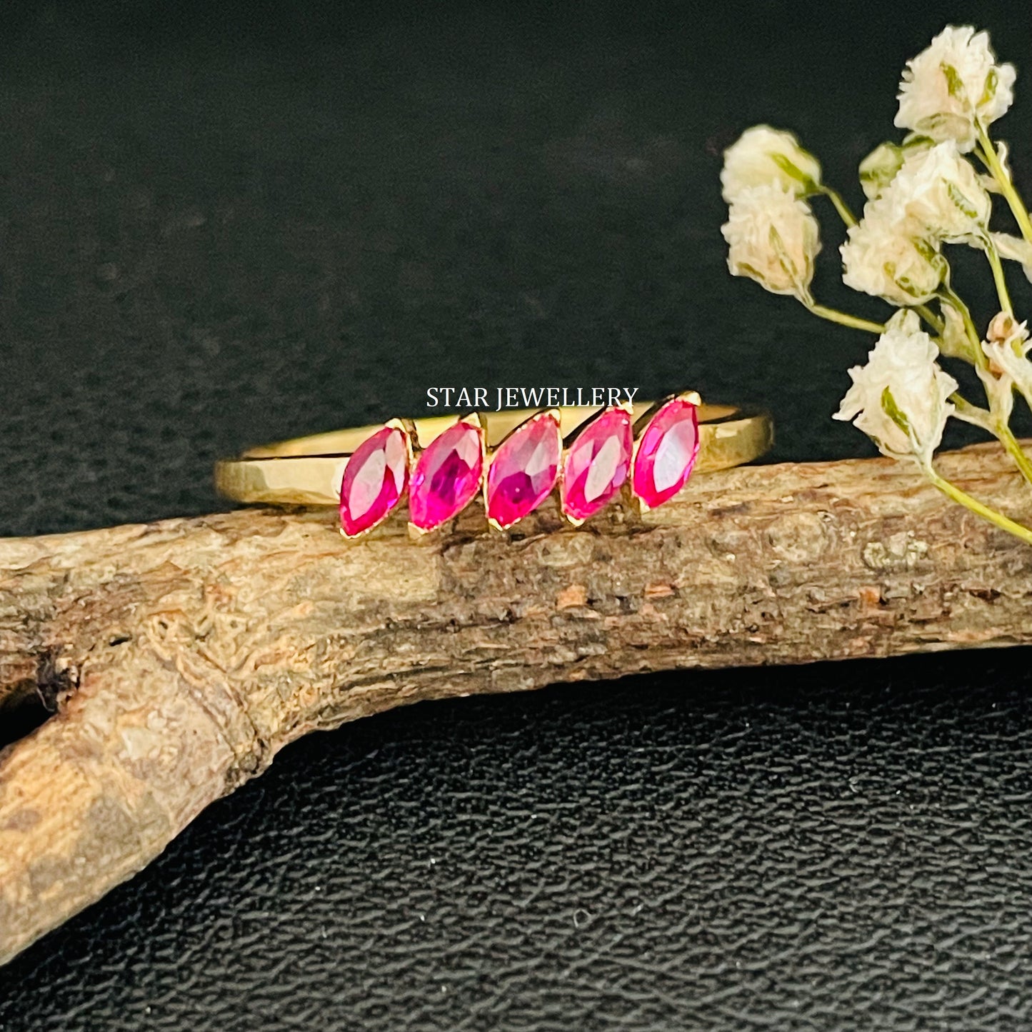 Marquise Shape Five Stone Natural Ruby Ring
