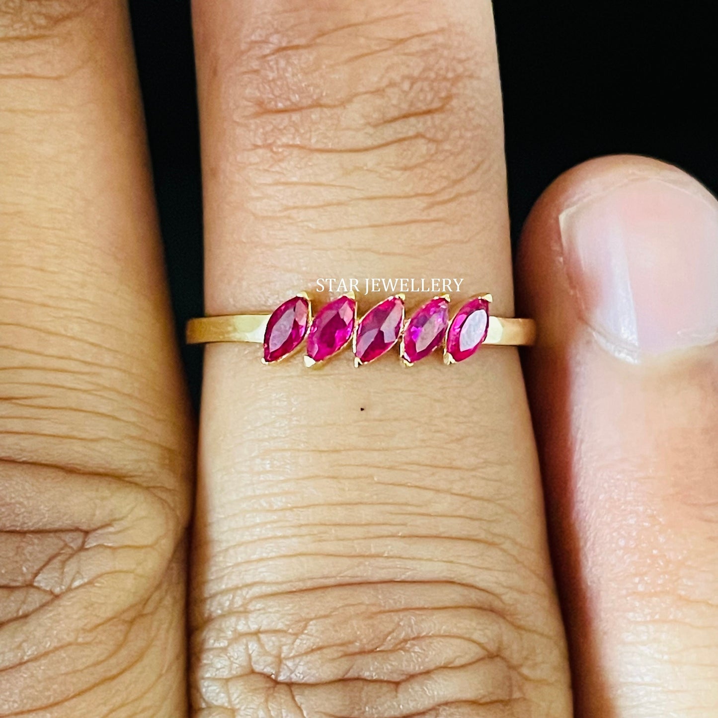 Marquise Shape Five Stone Natural Ruby Ring