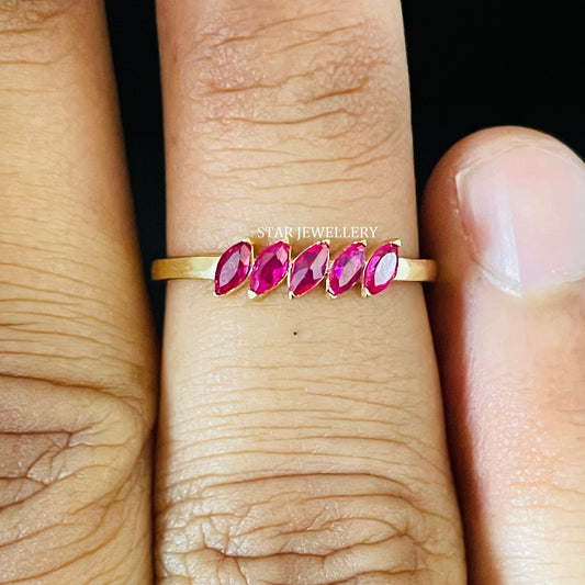 Marquise Shape Five Stone Natural Ruby Ring