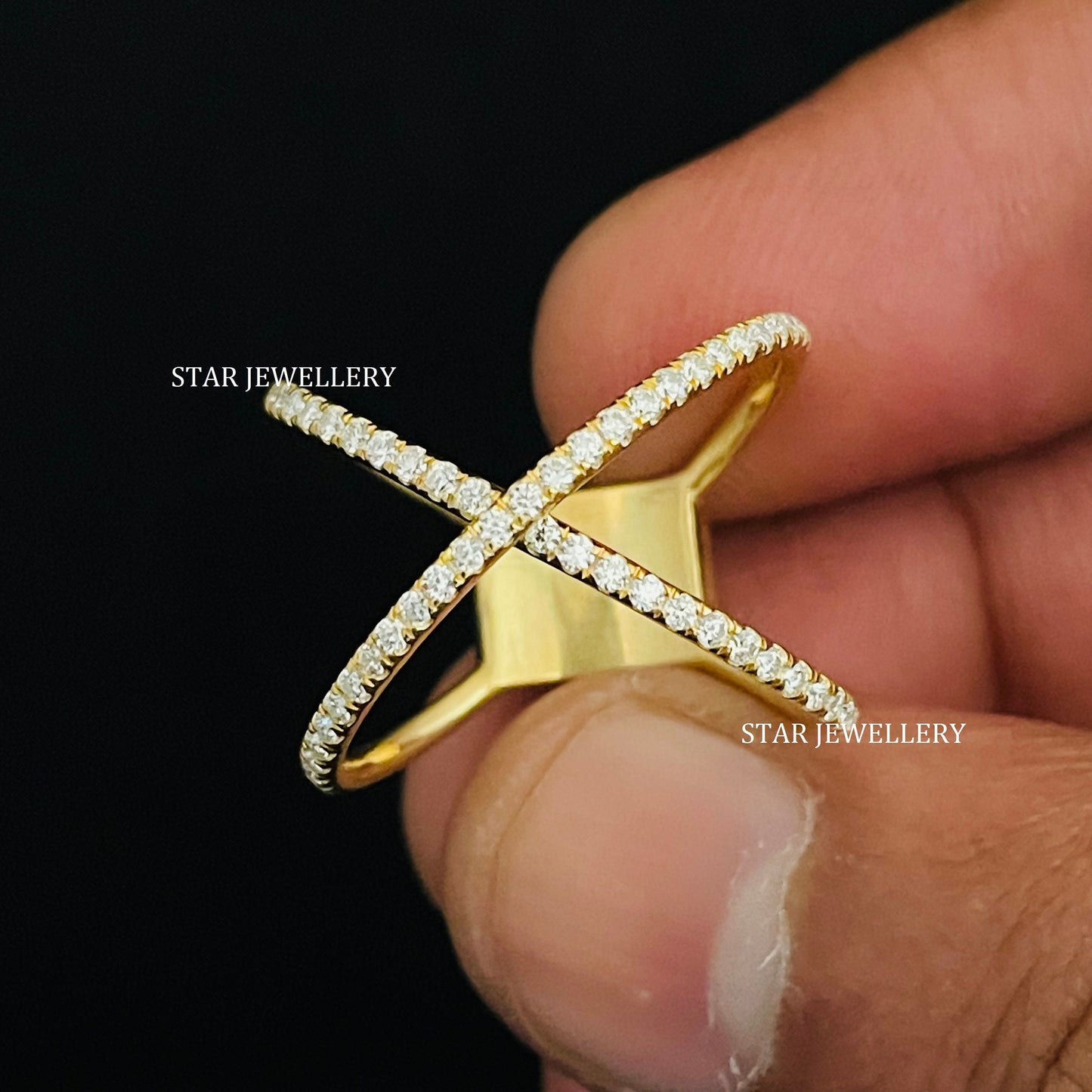 14 K Solid Gold Criss Cross Diamond Infinity Ring