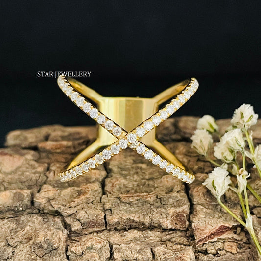 14 K Solid Gold Criss Cross Diamond Infinity Ring