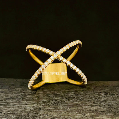 14 K Solid Gold Criss Cross Diamond Infinity Ring