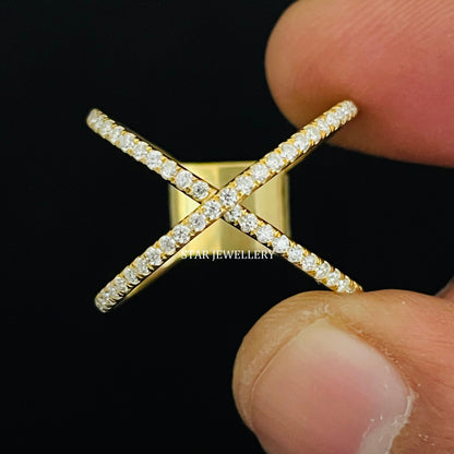 14 K Solid Gold Criss Cross Diamond Infinity Ring