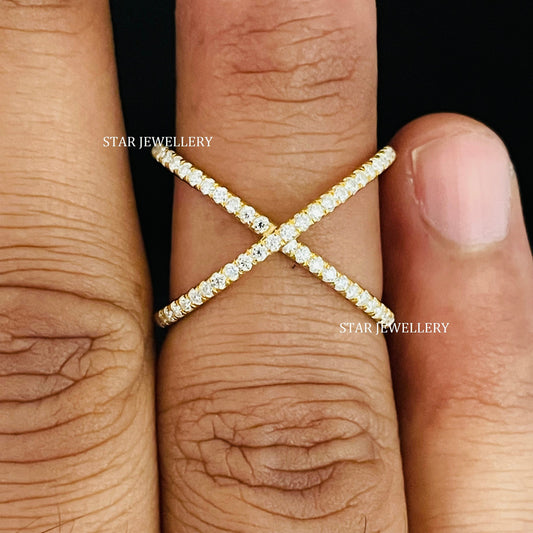 14 K Solid Gold Criss Cross Diamond Infinity Ring