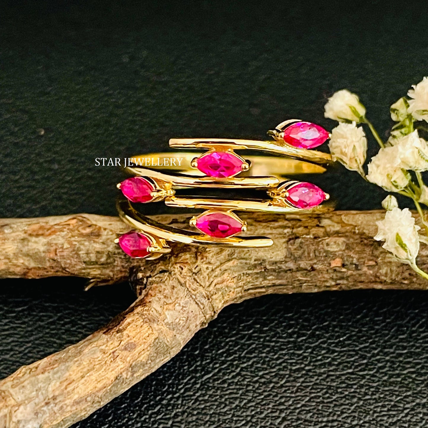 Marquise Shape Natural Ruby Solid Gold Ring