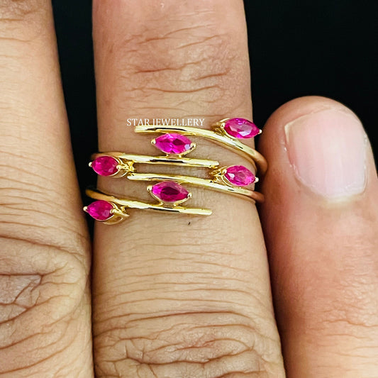 Marquise Shape Natural Ruby Solid Gold Ring