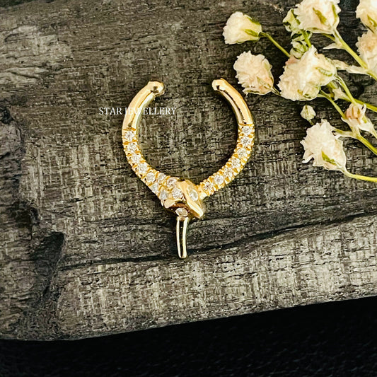 14K Solid Gold Diamond Snake Fake Daith Piercing