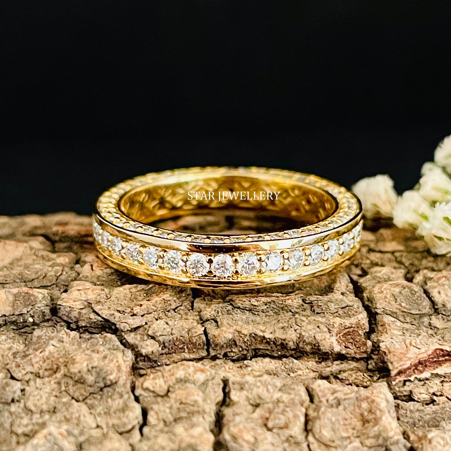 14K Solid Gold  Pave Set Lab Diamond Eternity Wedding Ring
