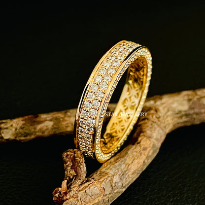 14K Solid Gold  Pave Set Two Line Lab Diamond Eternity Wedding Ring