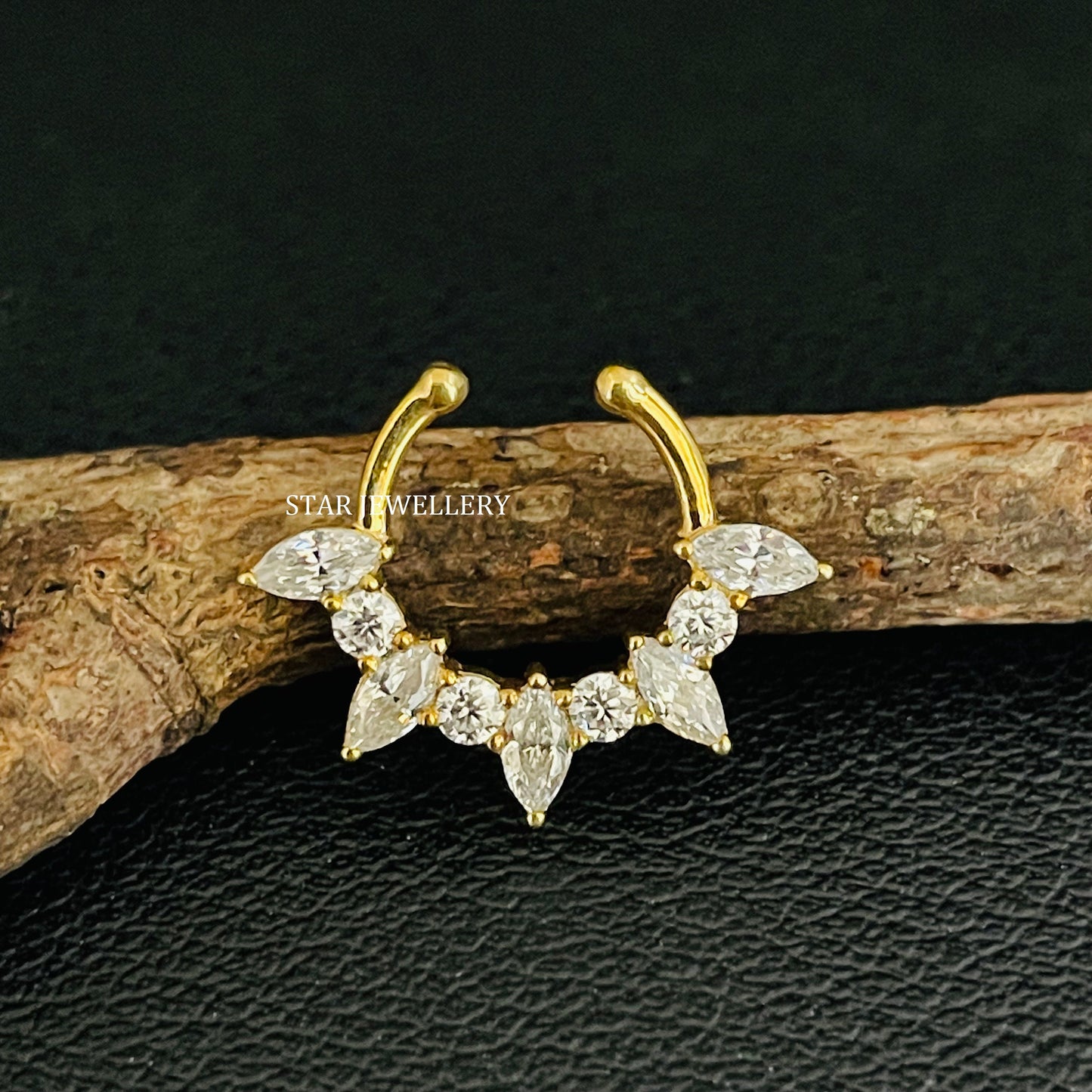 Natural Diamond 14K Solid Gold Fake Daith Piercing
