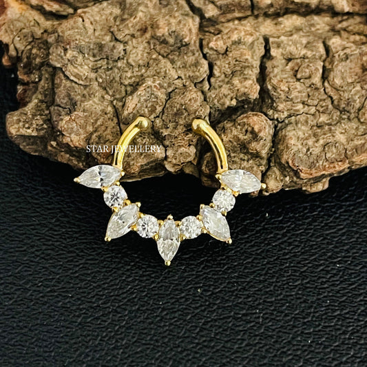 Natural Diamond 14K Solid Gold Fake Daith Piercing