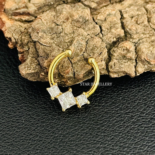 Genuine Princess Cut Diamond Trio Stone Fake Septum Clicker