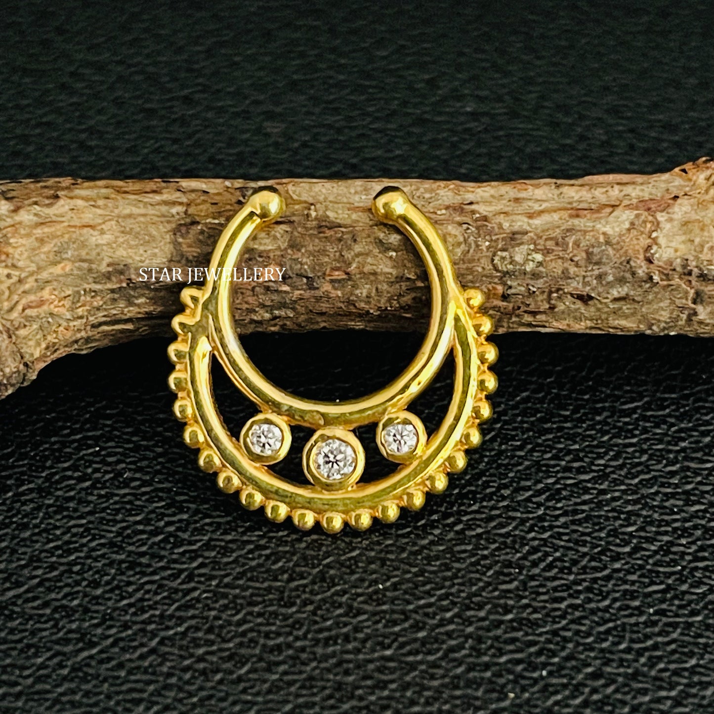Bezel Set Natural Diamond Fake Daith Piercing