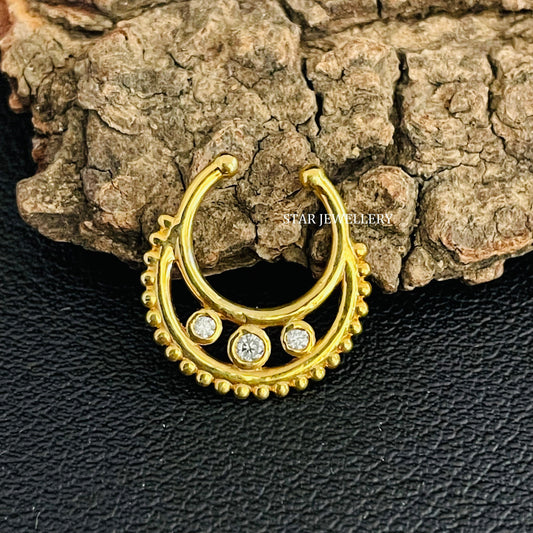 Bezel Set Natural Diamond Fake Daith Piercing