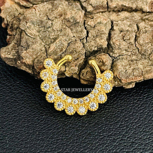 14K Gold Bezel Set Diamond Miligrain Fake Septum Nose Ring