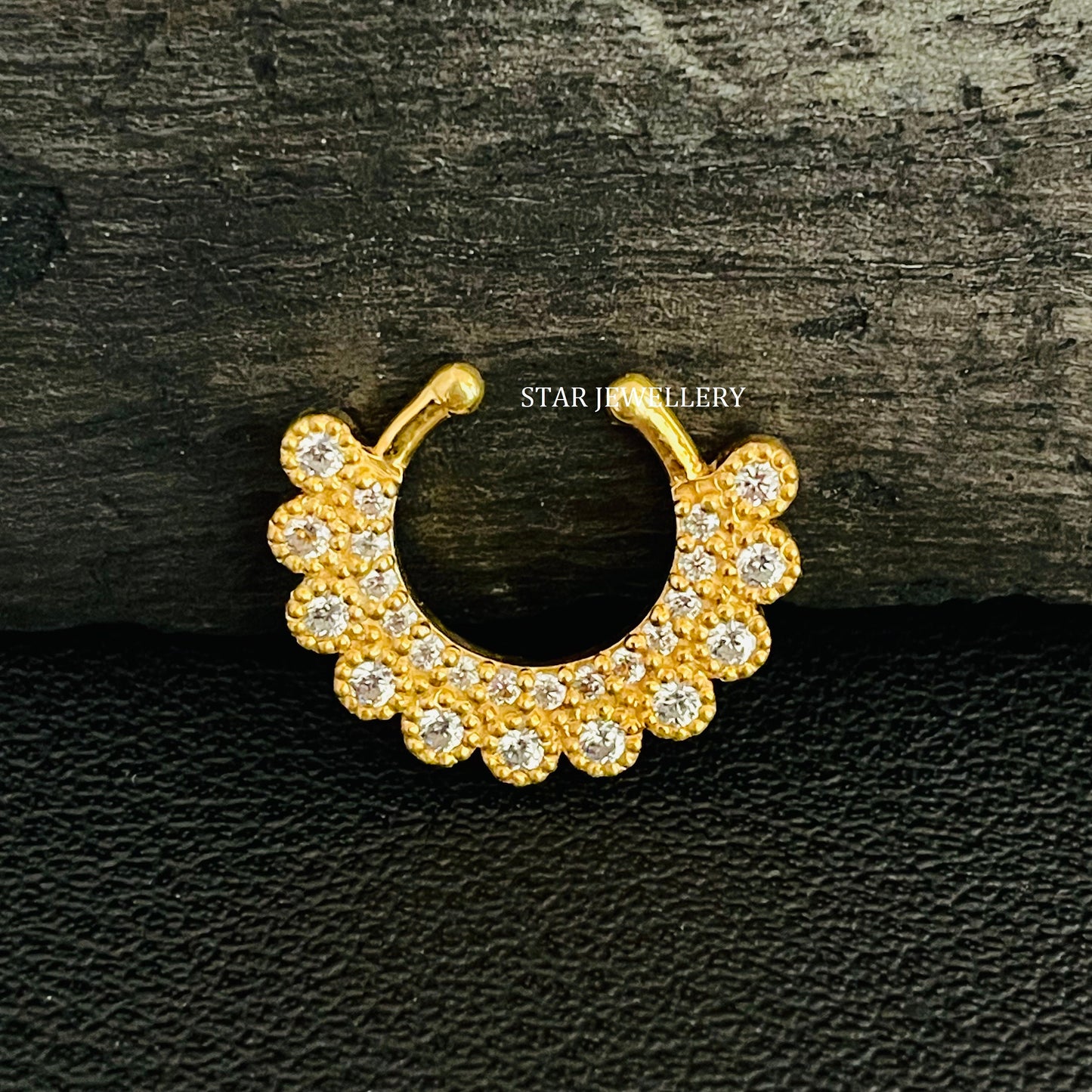 14K Gold Bezel Set Diamond Miligrain Fake Septum Nose Ring