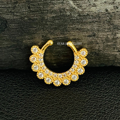 14K Gold Bezel Set Diamond Miligrain Fake Septum Nose Ring