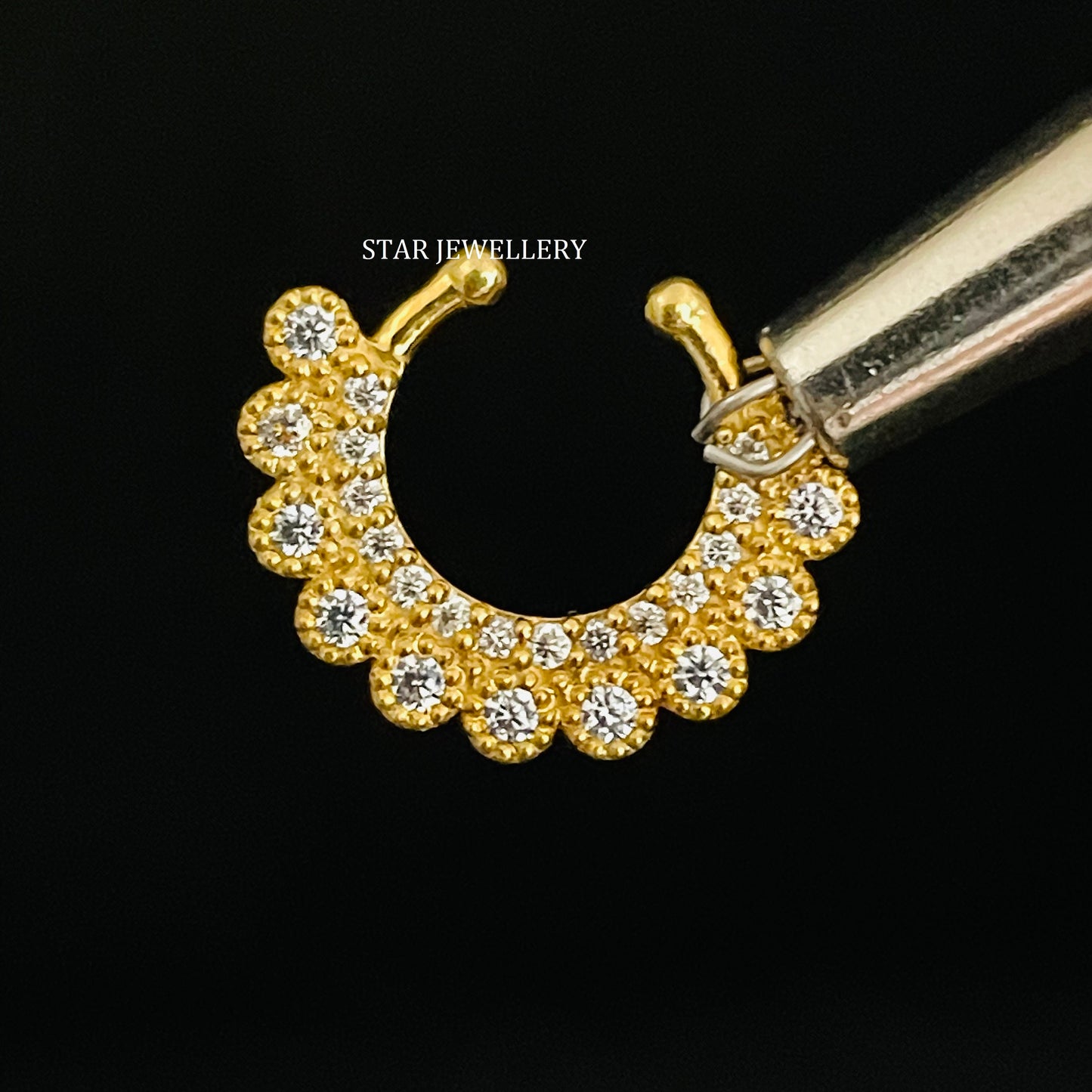 14K Gold Bezel Set Diamond Miligrain Fake Septum Nose Ring