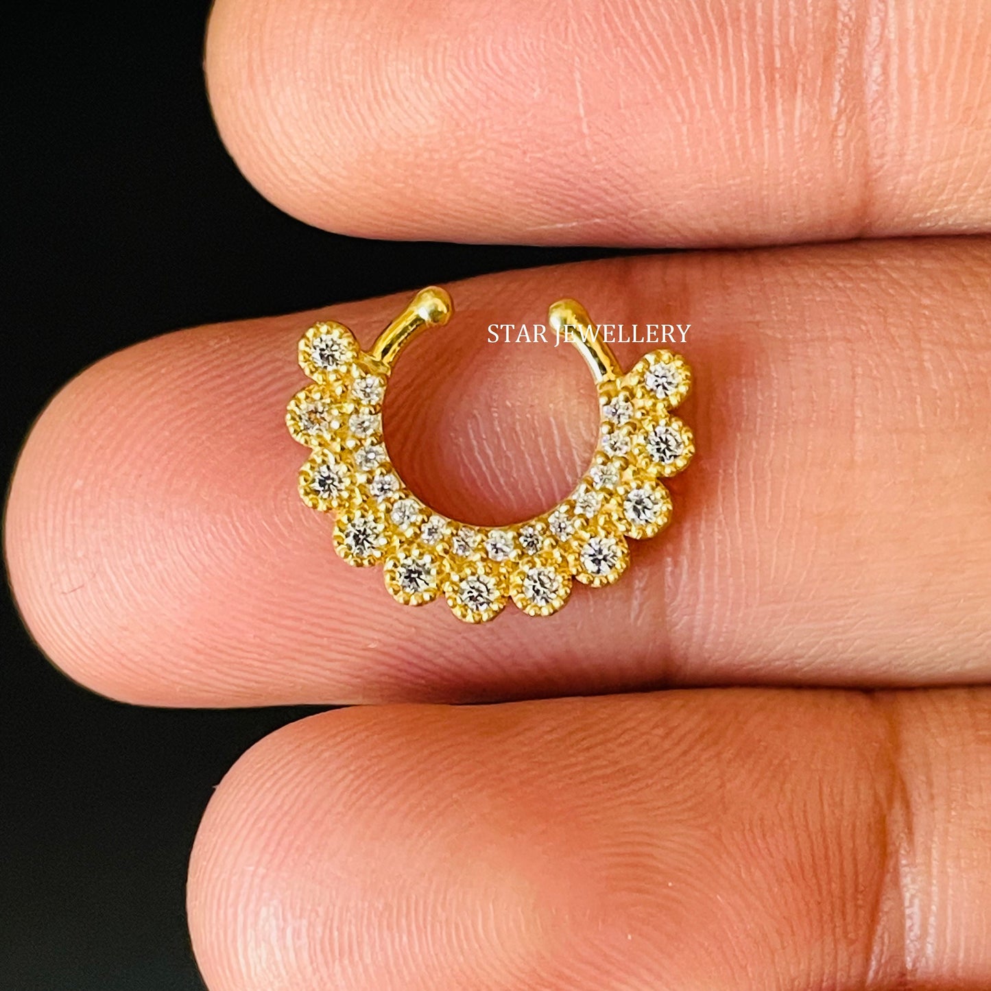 14K Gold Bezel Set Diamond Miligrain Fake Septum Nose Ring