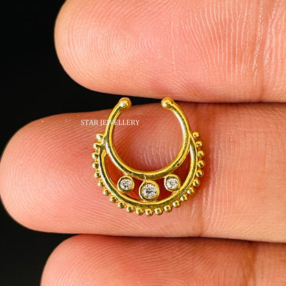 Bezel Set Natural Diamond Fake Daith Piercing